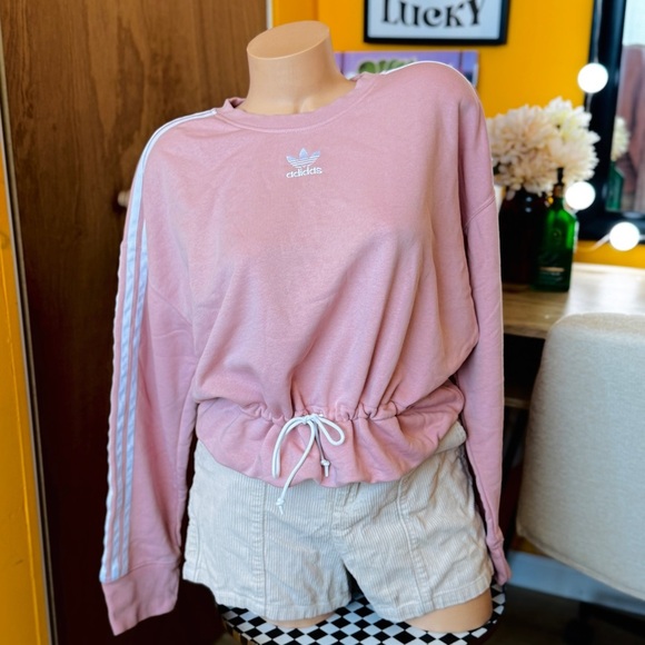 Adidas Pink Boxy Drawstring Sweatshirt with Long Sleeves - Large - Picture 3 of 12